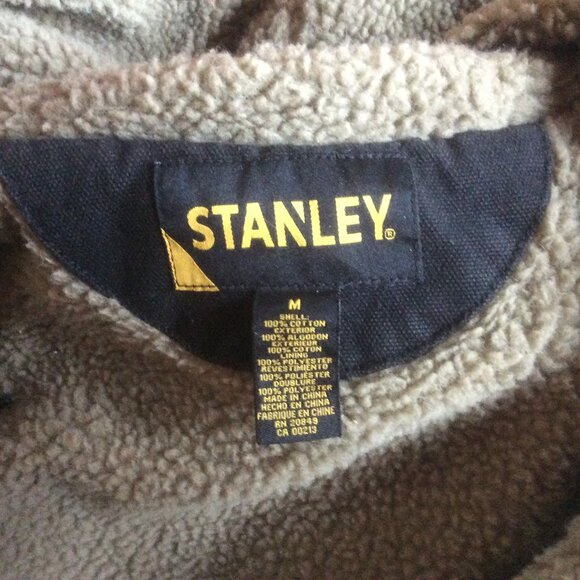 Stanley Black Hooded Canvas Faux Sherpa Lined Heavy Duty Utility Jacket Medium - Picture 3 of 7